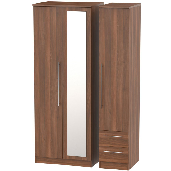 Harlech Tall 3 Door 2 Small Drawers Mirror Wardrobe